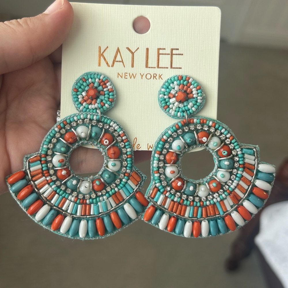 NWT Turquoise and Orange Statement Earrings